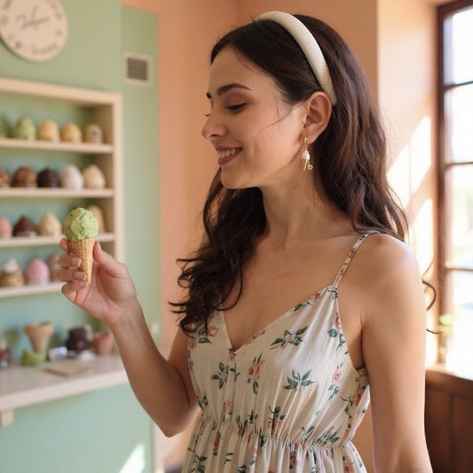 Pearl Ice Cream Hoop Earrings & Necklace by NINEMOO – detail view