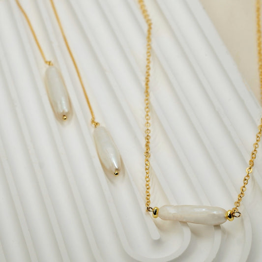 Classic Linear Pearl Threader Earrings by NINEMOO – detail view