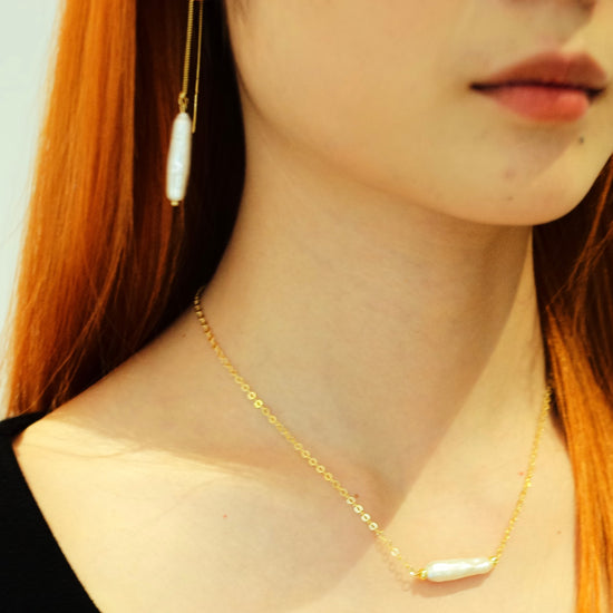 Classic Linear Pearl Threader Earrings by NINEMOO – alternate view