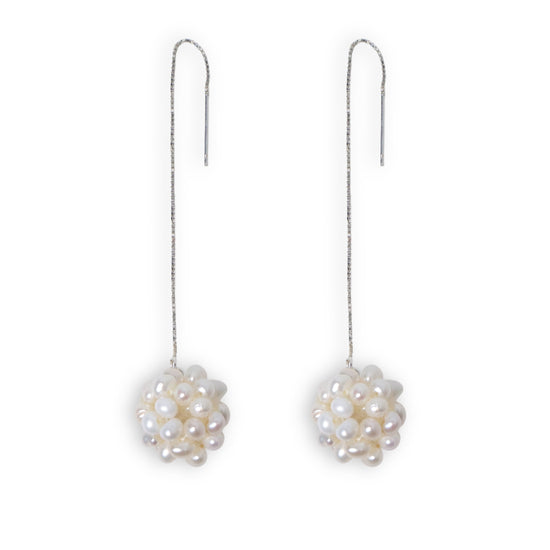 Pearl Hydrangea Threader Earrings by NINEMOO – product image