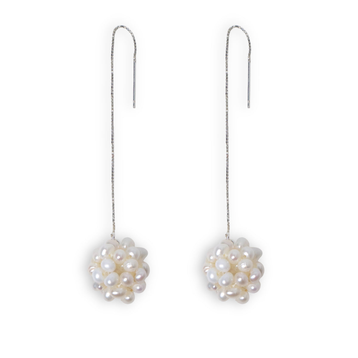 Pearl Hydrangea Threader Earrings by NINEMOO – product image
