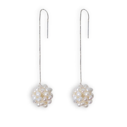 Pearl Hydrangea Threader Earrings by NINEMOO – product image