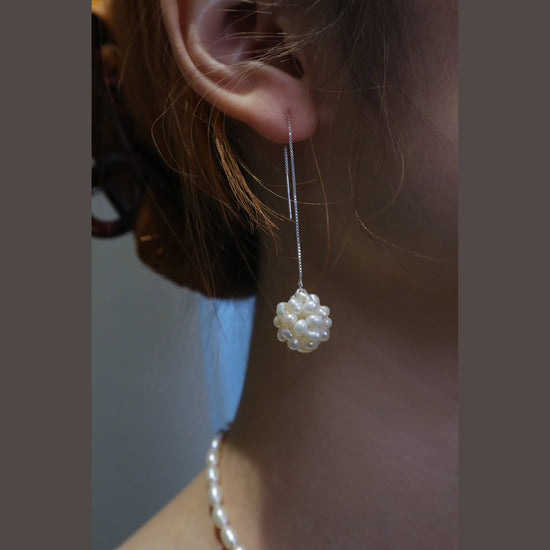 Pearl Hydrangea Threader Earrings by NINEMOO – alternate view