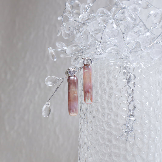 Lavender Baguette Pearl Zircon Earrings by NINEMOO – detail view
