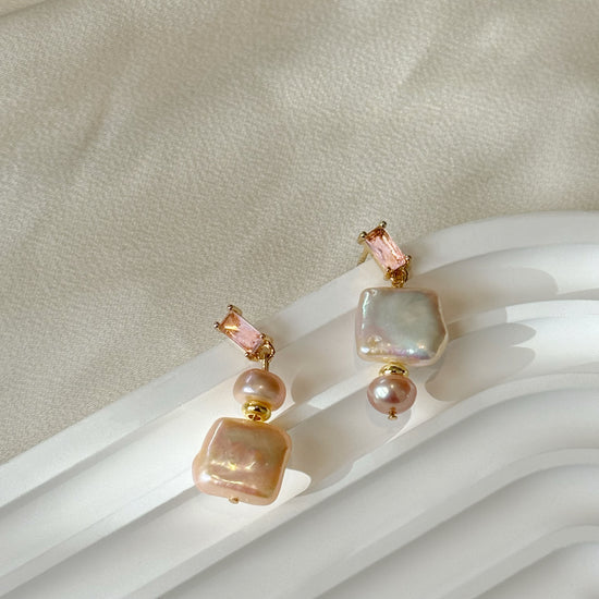 Pink Perfume Bottle Pearl Drop Earrings by NINEMOO – alternate view