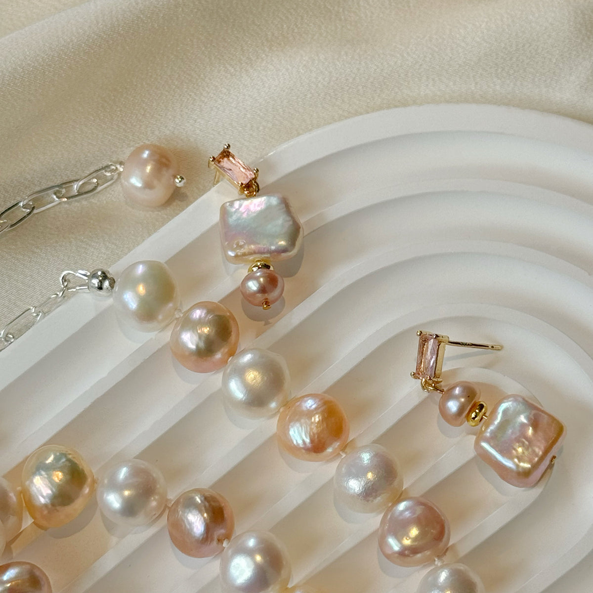 Pink Perfume Bottle Pearl Drop Earrings by NINEMOO – product view 4