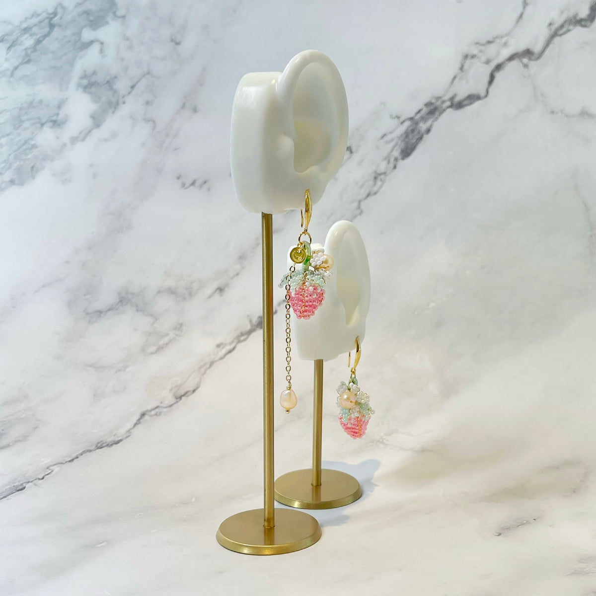 Pink Strawberry Pearl Dangle Earrings by NINEMOO – product view 5