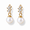 NINEMOO Prisme White Pearl Drop Earrings with clear Cubic Zirconia, white Freshwater Pearls and Gold-Filled metalwork.