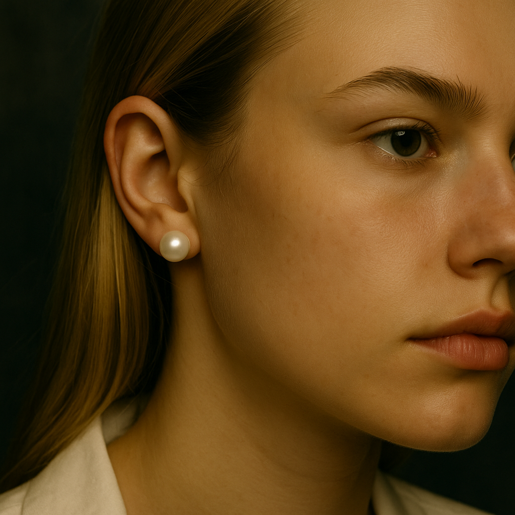 Pure Orb Pearl Studs Earrings by NINEMOO – detail view