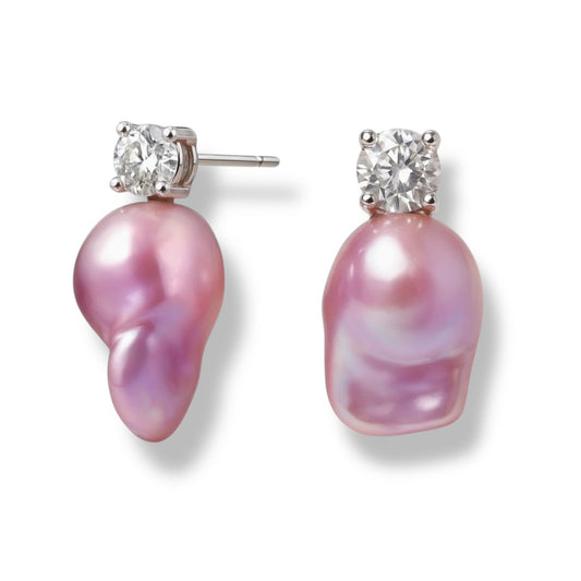 Aurora Pink Baroque Pearl Earrings by NINEMOO – detail view
