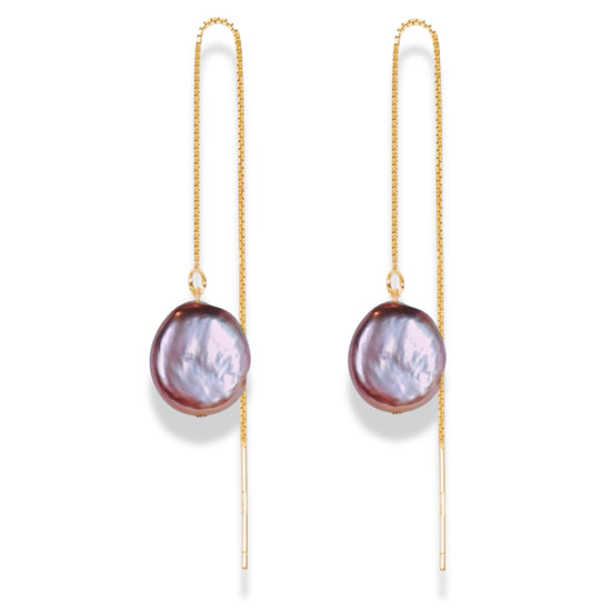 Purple Baroque Pearl Threader Earrings by NINEMOO – product image