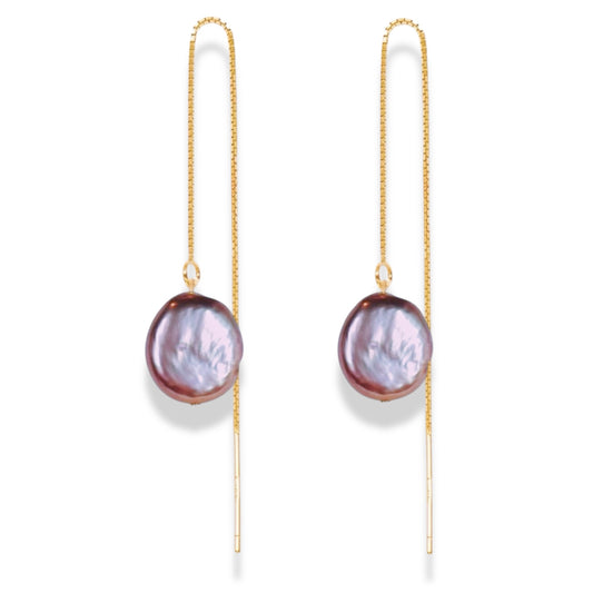 Purple Baroque Pearl Threader Earrings by NINEMOO – product image