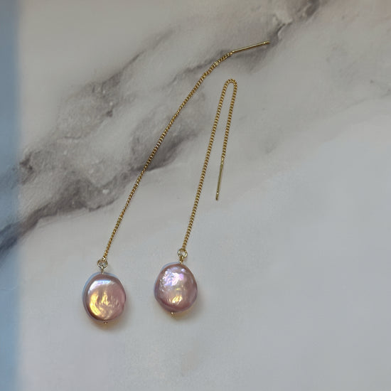 Purple Baroque Pearl Threader Earrings by NINEMOO – alternate view