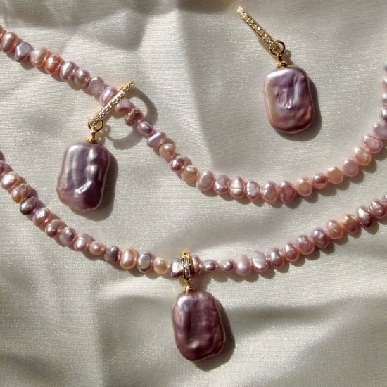 Rectangular Pink Baroque Pearl Earrings by NINEMOO – alternate view