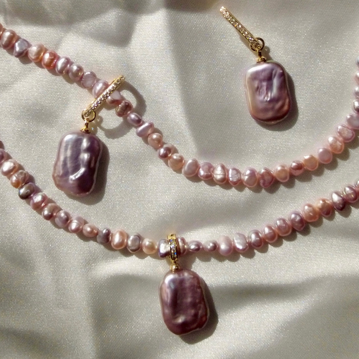 Rectangular Pink Baroque Pearl Earrings by NINEMOO – alternate view