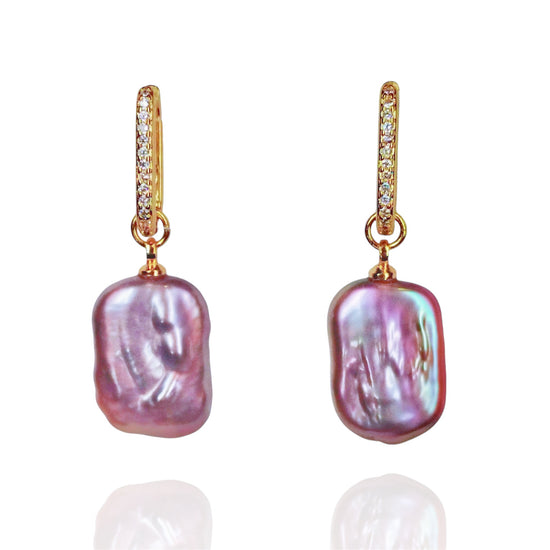 Rectangular Pink Baroque Pearl Earrings by NINEMOO – product image