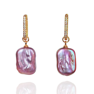 Rectangular Pink Baroque Pearl Earrings by NINEMOO – product image