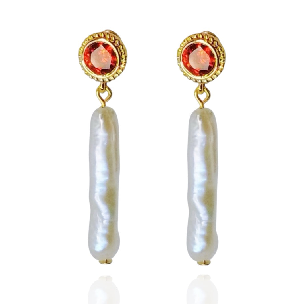 Red Agate & Lute Pearl Earrings by NINEMOO – product image