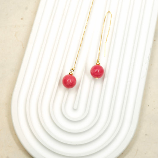 Rose Rhodochrosite Threader Earrings by NINEMOO – detail view