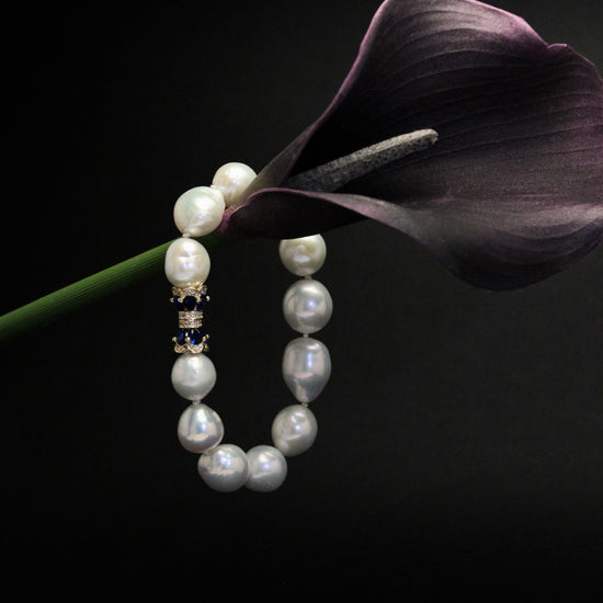 Royal Blue Iris Baroque Pearl Bracelet by NINEMOO – alternate view