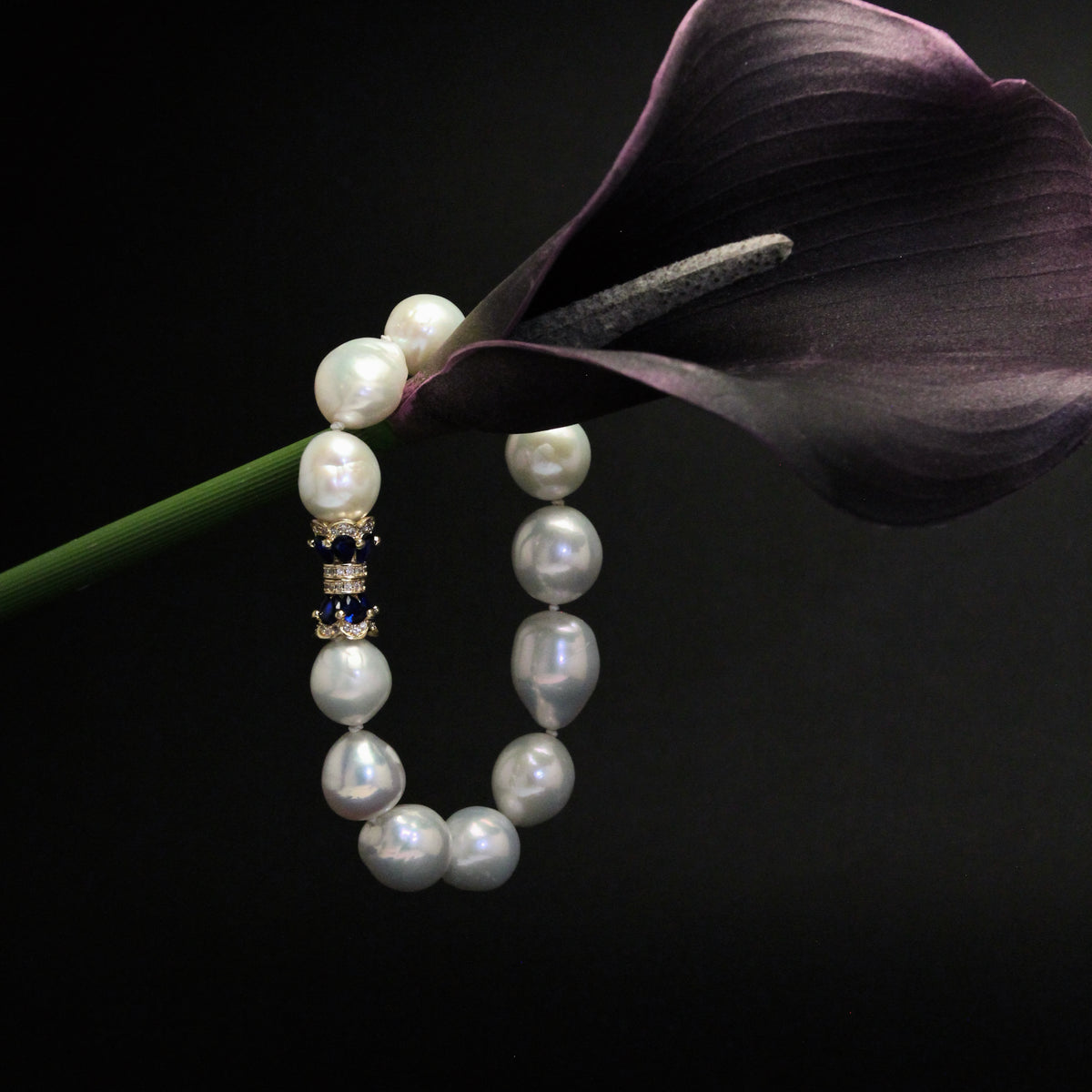 Royal Blue Iris Baroque Pearl Bracelet by NINEMOO – alternate view