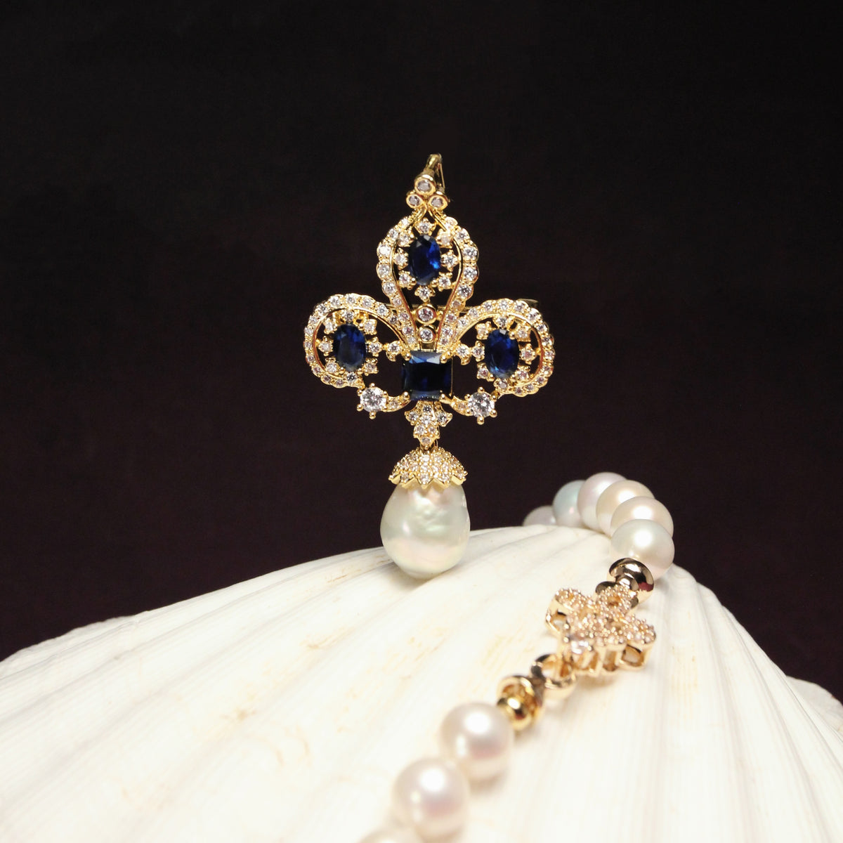 Royal Blue Iris Natural Pearl Brooch & Pendant by NINEMOO – alternate view