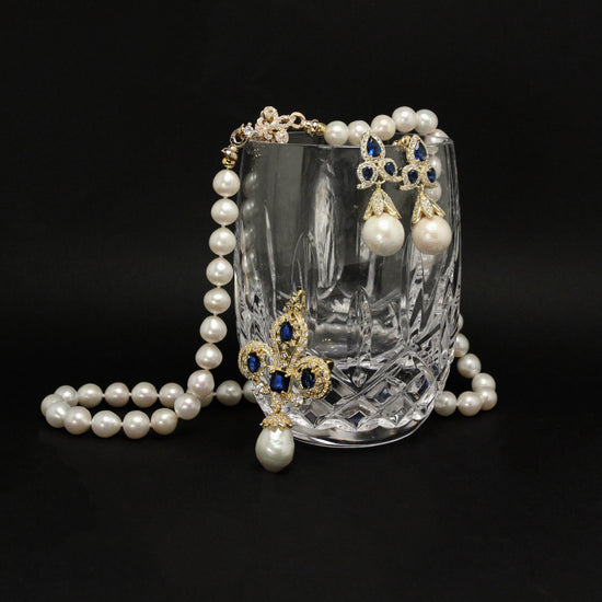Royal Blue Iris Natural Pearl Brooch & Pendant by NINEMOO – product view 5