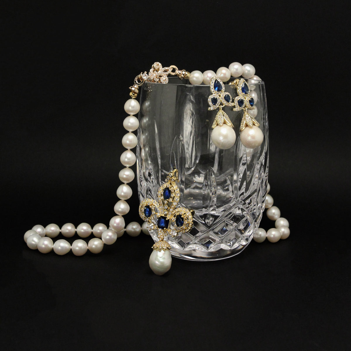Royal Blue Iris Natural Pearl Brooch & Pendant by NINEMOO – product view 5