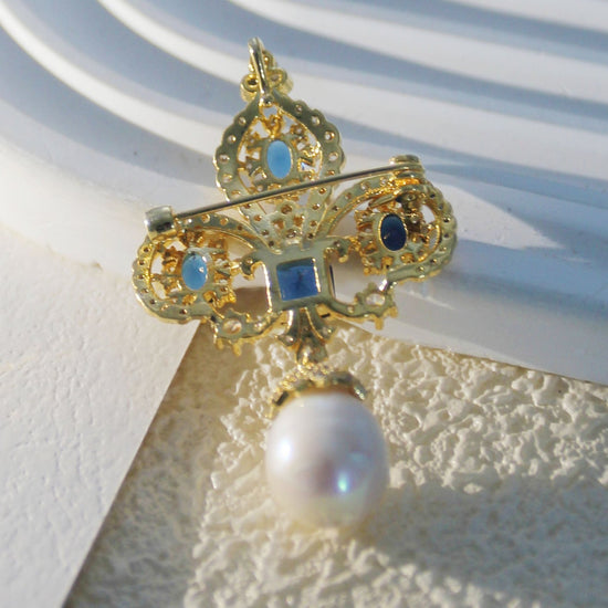 Royal Blue Iris Natural Pearl Brooch & Pendant by NINEMOO – product view 7