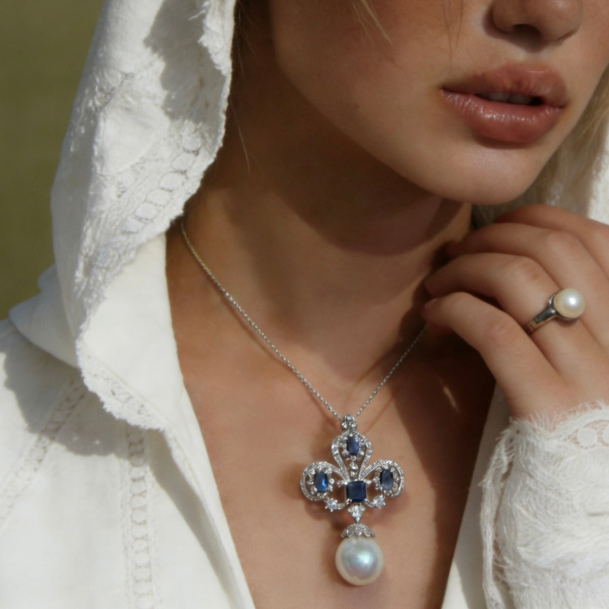 Royal Blue Iris Pearl Brooch & Pendant by NINEMOO – alternate view