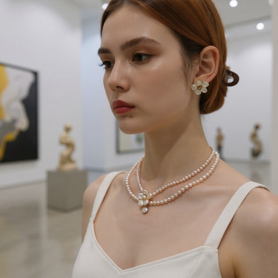 Sakura Bloom Pearl Earrings by NINEMOO – detail view