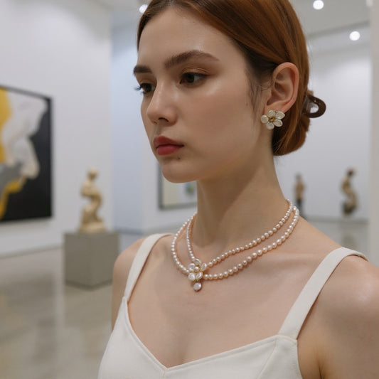 Sakura Bloom Pearl Earrings by NINEMOO – detail view