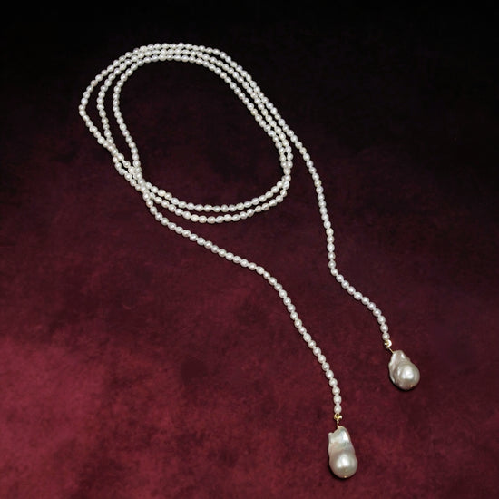 Serenade Long Pearl Rope Necklace by NINEMOO – detail view