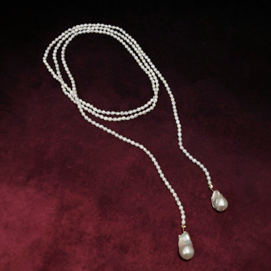 Serenade Long Pearl Rope Necklace by NINEMOO – detail view