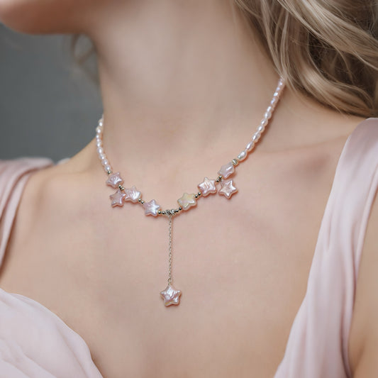 Shooting Star Pearl Necklace - Pink by NINEMOO – detail view