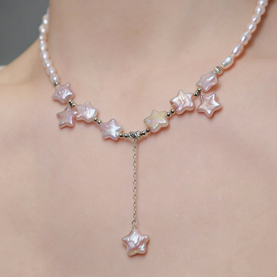 Shooting Star Pearl Necklace - Pink by NINEMOO – product view 4