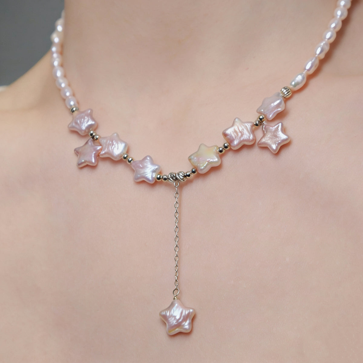 Shooting Star Pearl Necklace - Pink by NINEMOO – product view 4
