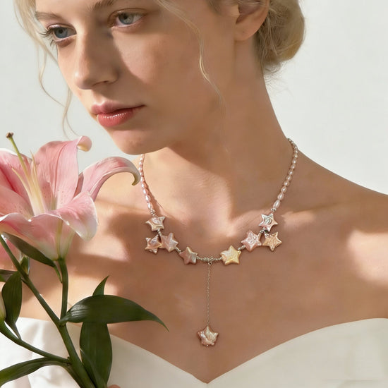 Shooting Star Pearl Necklace - Pink by NINEMOO – product view 6