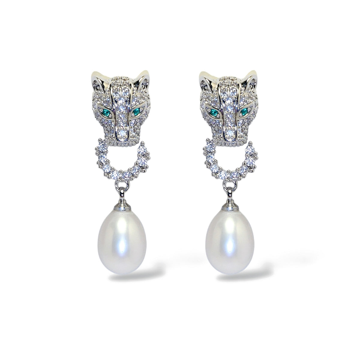 Silver Leopard Pearl Stud Earrings by NINEMOO – product image