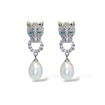 Silver Leopard Pearl Stud Earrings by NINEMOO – product image