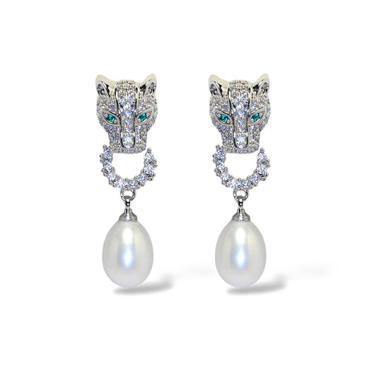 Silver Leopard Pearl Stud Earrings by NINEMOO – product image