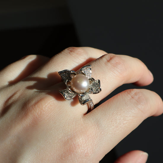 Sakura Silver Pearl Ring by NINEMOO – alternate view