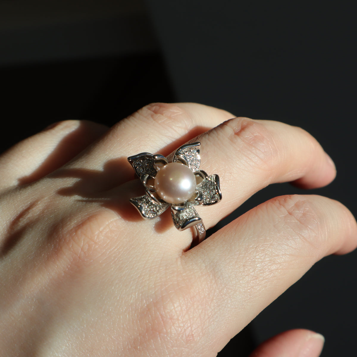 Sakura Silver Pearl Ring by NINEMOO – alternate view