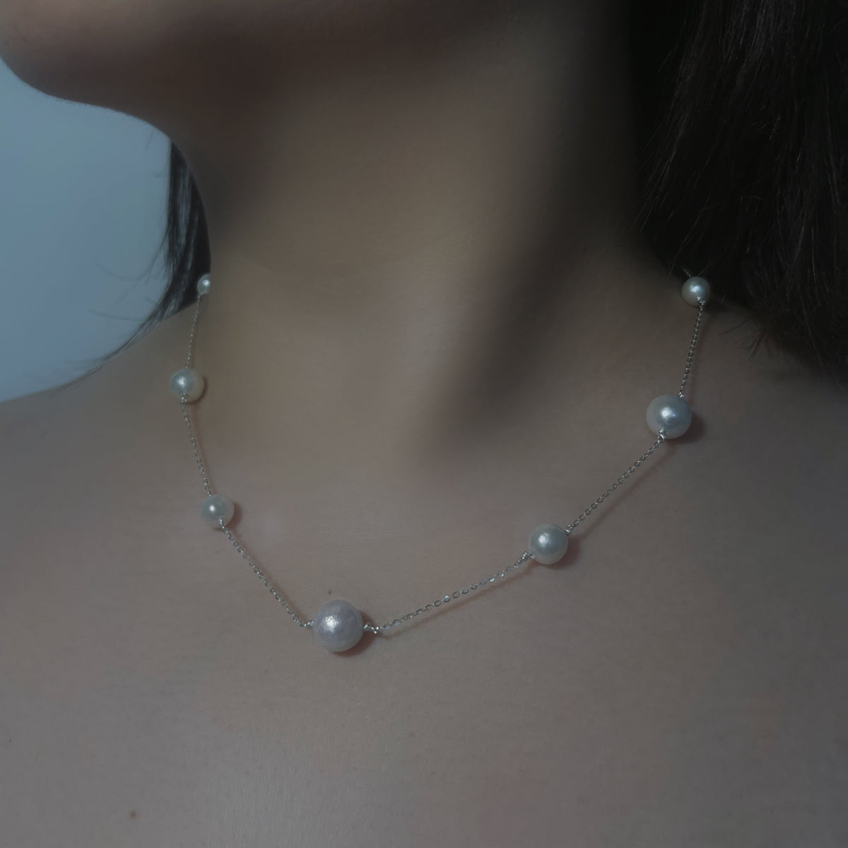 Silver Luminous Pearl Necklace by NINEMOO – product view 4