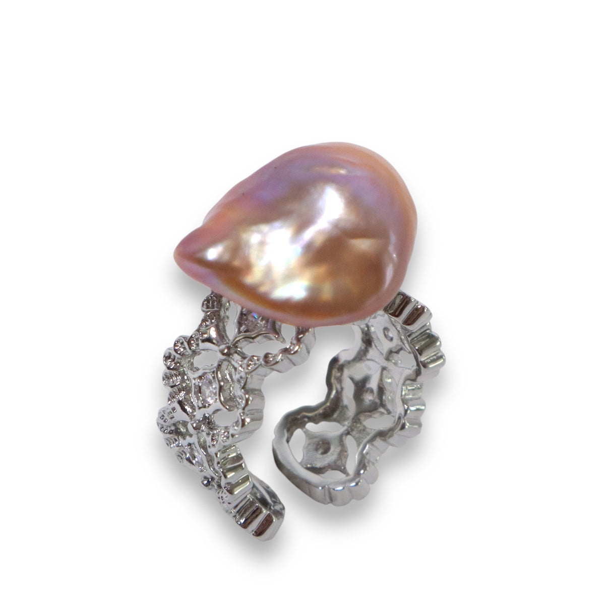 Silver Purple Baroque Pearl Open Ring by NINEMOO – product view 7