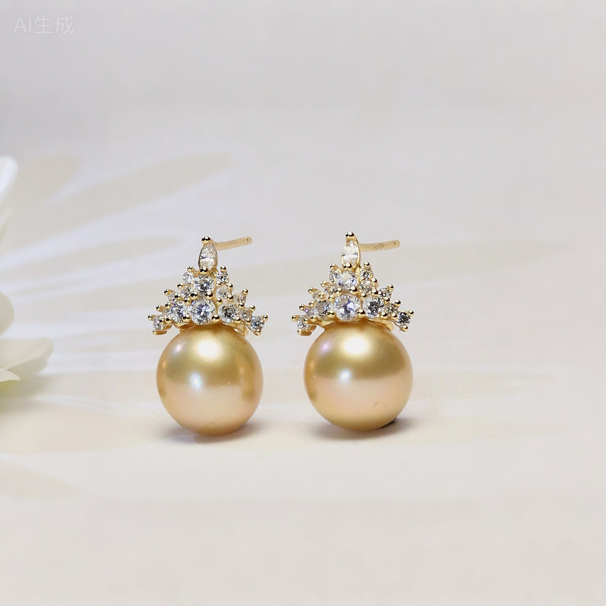 Solara golden Pearl Earrings by NINEMOO – product view 4
