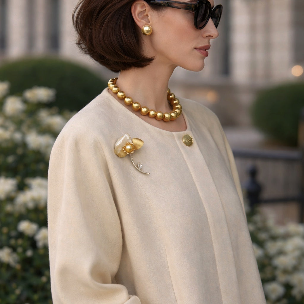 Soleil Golden Pearl Brooch by NINEMOO – detail view