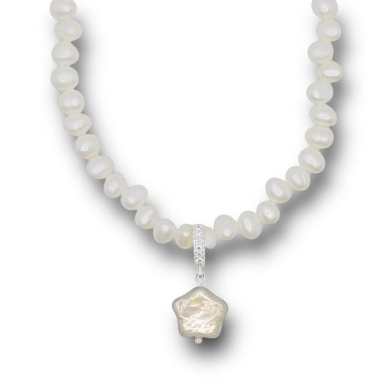 Starry Pearl Sterling Silver Necklace by NINEMOO – detail view