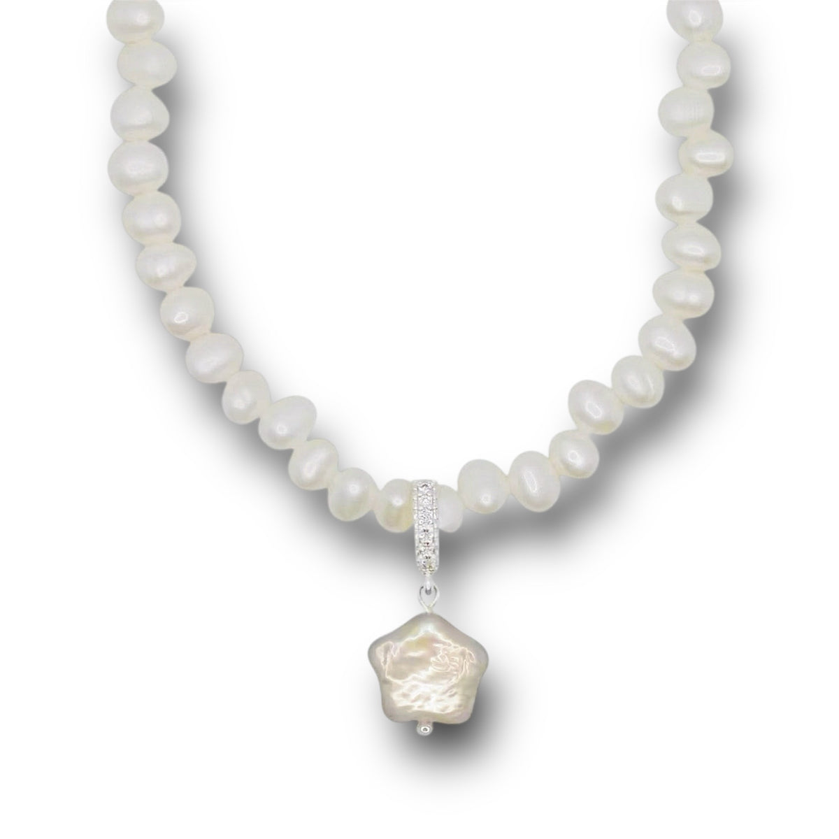 Starry Pearl Sterling Silver Necklace by NINEMOO – detail view