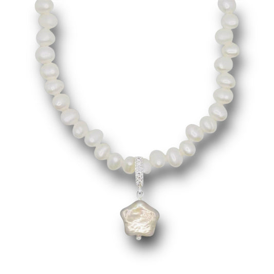 Starry Pearl Sterling Silver Necklace by NINEMOO – detail view